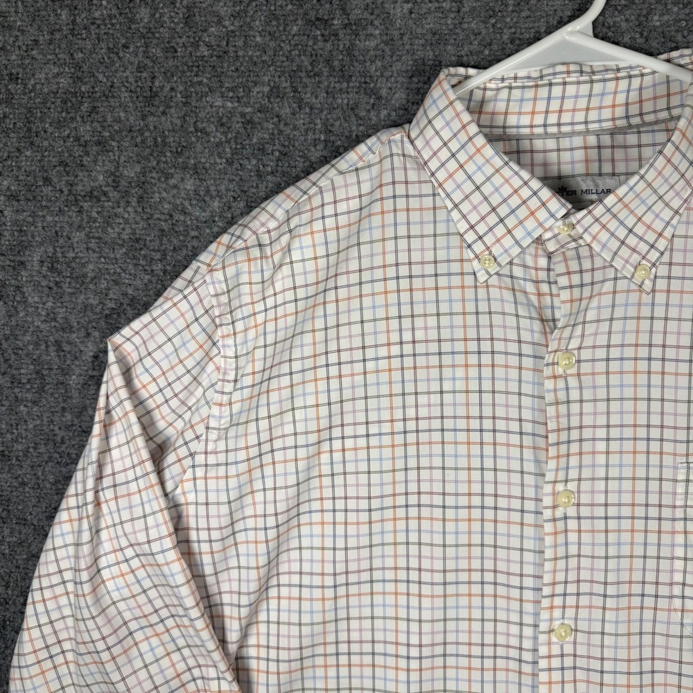 Peter Millar Performance Button Down Men Mens XL White Plaid Stretch Long Sleeve - Picture 3 of 12